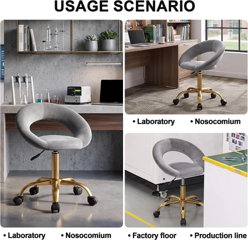 Vista 7 de DUHOME Silla giratoria con ruedas, silla de terciopelo para oficina en casa Gris