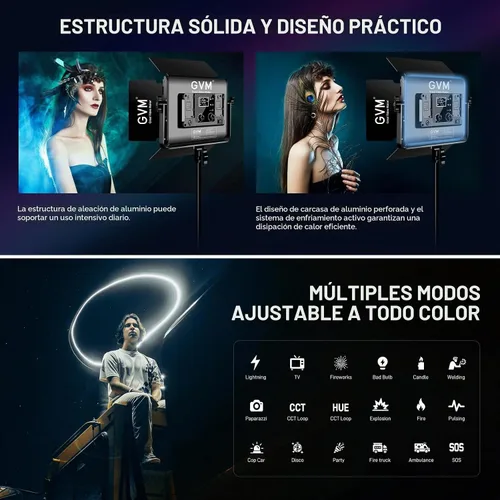 Vista 7 de GVM - Luz de video LED RGB con kits de iluminación, panel de luz LED 680RS 50W con control Bluetooth, 2 paquetes de iluminación de fotografía