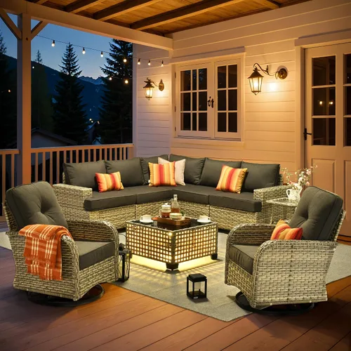 Vista 66 de HOOOWOOO Juego de Muebles Seccionales para Patio al Aire Libre, 6 Piezas Juegos de Conversación de Mimbre Sofá en Forma de L, Sofá Extra Profundo