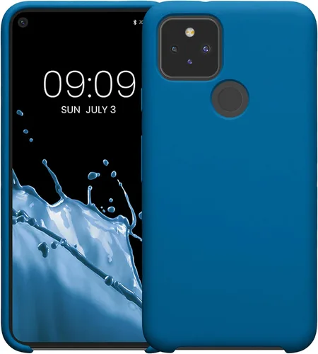 Vista 8 de kwmobile Funda compatible con Google Pixel 5 - Funda de silicona TPU con acabado suave - Blue Reef