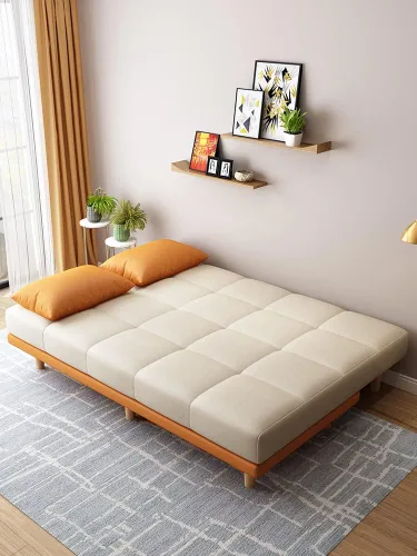 Vista 4 de LAKIQ Sofá futón de piel sintética, sala de estar, dormitorio, sofá cama convertible, sofá cama de espuma viscoelástica, sofá cama para habitaciones