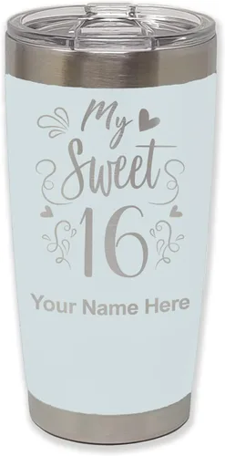 Vista 9 de LaserGram Taza aislada al vacío de 20 onzas, My Sweet 16, grabado personalizado incluido (gris)