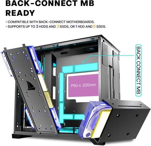 Vista 10 de PC CASE 9 PWM ARGB Ventiladores preinstalados, funda de PC para juegos de media torre, carcasa panorámica de vidrio templado para computadora