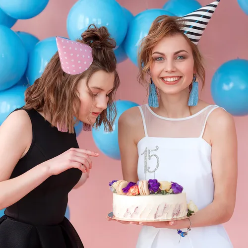 Vista 4 de ABOOFAN - Decoración para tarta de cumpleaños número 15, con diamantes de imitación plateados número 15, suministros de fiesta de aniversario
