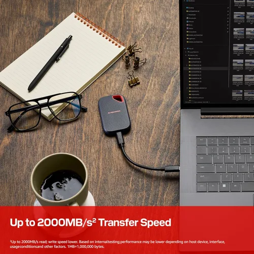 Vista 2 de SANDISK SSD portátil extremo de 1 TB (nuevo modelo) - velocidades de transferencia de hasta 2000 MB/s, conectividad USB tipo C, durabilidad