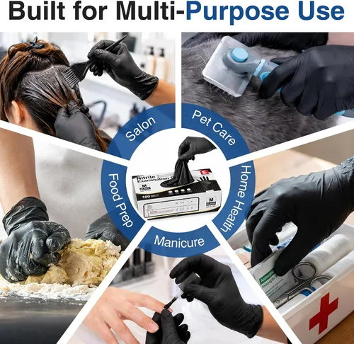 Vista 6 de Schneider Medical Black Nitrile Exam Gloves, 5 Mil Latex-Free & Powder-Free Disposable Gloves for Cooking
