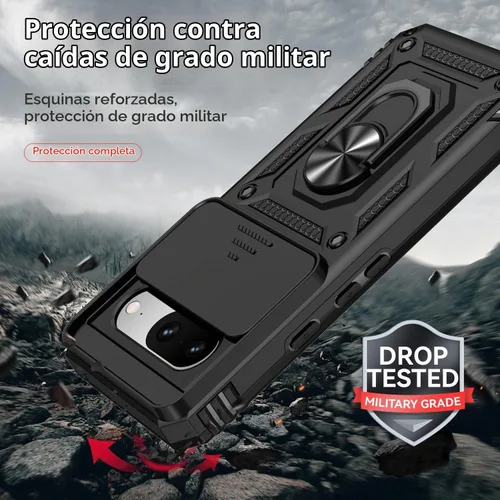 Vista 4 de Funda para Google Pixel 8 con cubierta deslizante para cámara con protector de pantalla HD [grado militar de 16 pies probada en caídas] Funda Negro