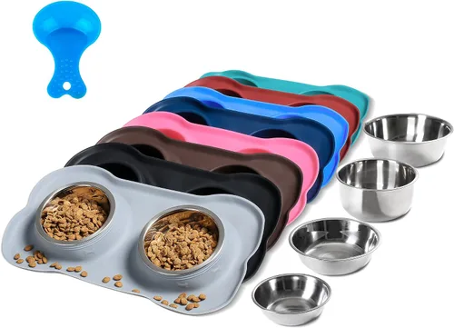 Vista 12 de Hubulk - Comedero doble de acero inoxidable con base de silicona antideslizante antiderrames y pala para alimento, para perros pequeños, medianos