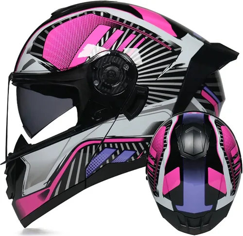 Vista 8 de Casco modular de motocicleta de cara completa, casco abierto con doble visera extraíble forro para adultos, hombres y mujeres, motocross Cruiser