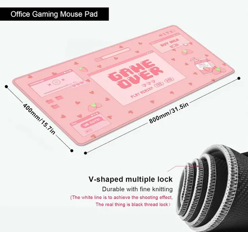 Vista 2 de Tapete de escritorio con leche de fresa, Kawaii rosa pastel, tapete de escritorio para juegos para juegos, lindas alfombrillas grandes para mouse