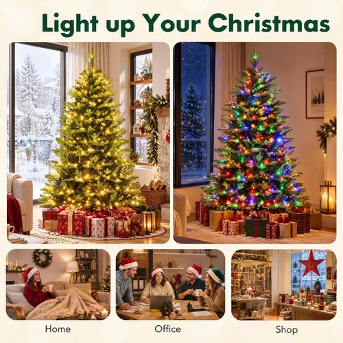 Vista 8 de COSTWAY Árbol de Navidad artificial de 5 pies con 11 modos de iluminación