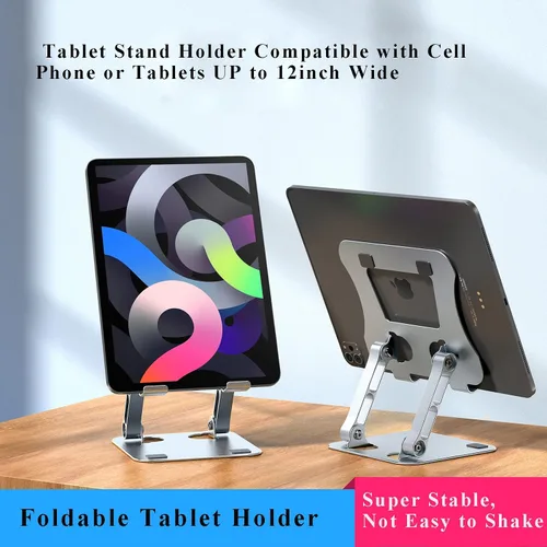 Vista 3 de Sokelinn-six Soporte para tablet de aluminio, soporte de doble varilla ajustable plegable para tablet para escritorio, compatible con teléfono