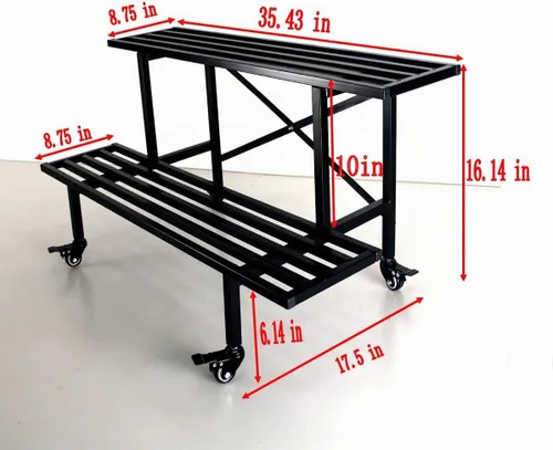 Vista 3 de Zhongma - Soporte de planta de metal resistente de 2 niveles con ruedas