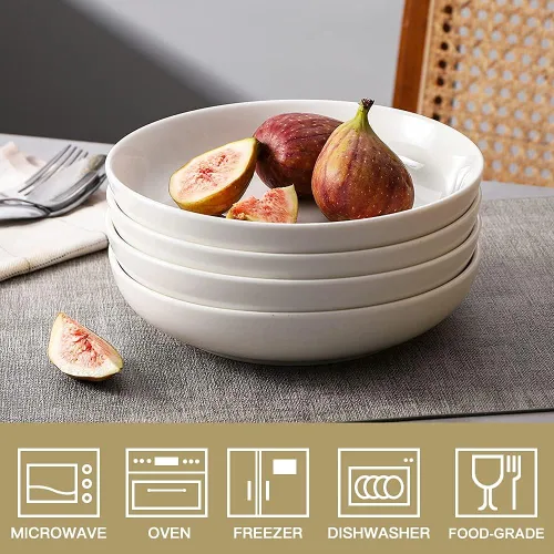 Vista 5 de Sweejar Tazones para pasta, platos llanos de cerámica, cuencos de ensalada de 25 onzas para servir, sopa, postre, pizza, fruta, filete, microondas