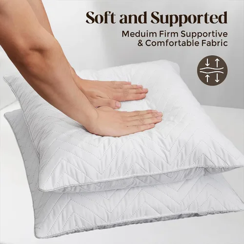 Vista 5 de Bafode Juego de 2 rellenos de almohada de plumas de ganso, 26 x 26 pulgadas, lujosos cojines decorativos corrugados con exquisito borde satinado