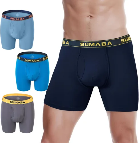Vista 37 de SUMABA Calzoncillos tipo bóxer de pierna larga para hombre, con bolsa que no se suben para hombre 1 paquete: verde militar02