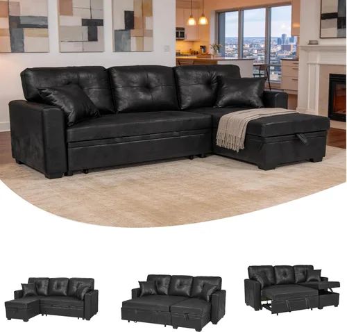 Vista 10 de Sofá seccional en forma de L de 82.5 pulgadas con cama extraíble Gris-oscuro