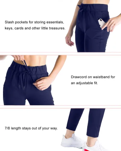 Vista 3 de Yogipace Pantalones para Mujer PetiteRegularTall 78 On The Go, Joggers Casuales con Cordón para Descansar, Pantalones de Viaje para Uso Diario