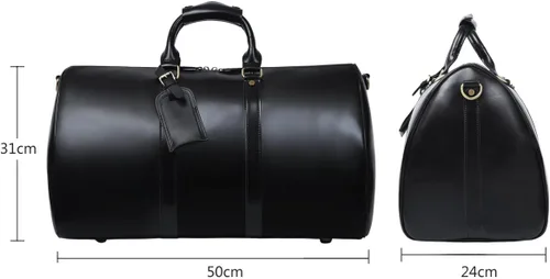 Vista 3 de Leathario Bolsa de viaje de cuero genuino para el fin de semana de la noche para los hombres, equipaje de mano, Negro-S, Pequeña, Vintage