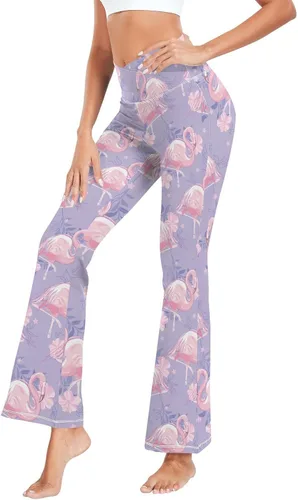 Vista 7 de JUNZAN Flamingoes Floral Dream Purple Stars Sex Yoga Pants for Women High Waist Bootleg Yoga Pants for Womens Gym Outfits S