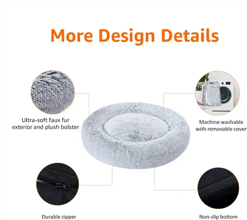 Vista 2 de Amazon Basics Donut Pet Bolster - Cama de pelo sintético para perro, gris, 36" x 36