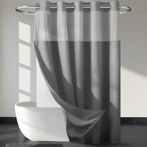 Vista 32 de Cortina de baño River Dream de gran peso sin ganchos necesarios con diseño de gofre punteado y forro a presión - 36W x 74H, de calidad hotelera