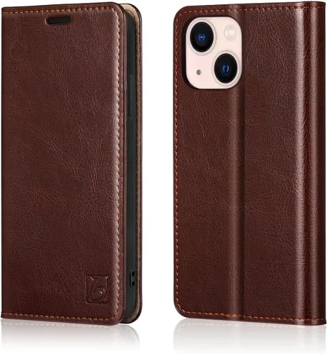 Vista 41 de Belemay Funda tipo cartera compatible con iPhone 8 Plus, de piel de vaca auténtica, funda tipo folio (funda interior de TPU suave), ranuras