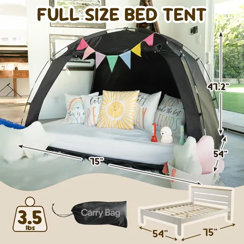 Vista 6 de EighteenTek Toldo de cama con luces, tienda de campaña de cama matrimonial Sleeping Dream, portátil, para habitación con corrientes de aire