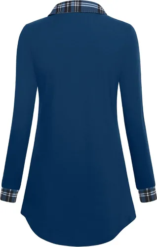 Vista 3 de Gaharu - Sudadera tipo túnica con solapa de muesca para mujer, sudadera con botones y de manga larga