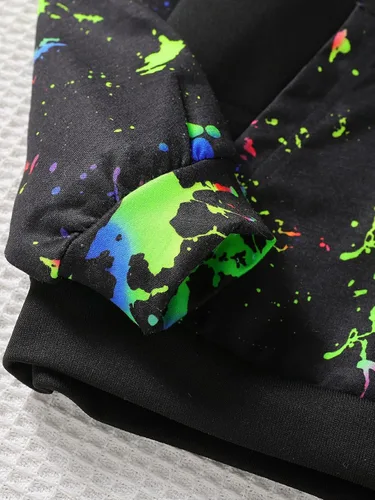 Vista 6 de Floerns Conjunto de 2 piezas con capucha y pantalones deportivos de manga larga con estampado de tinta reflectante