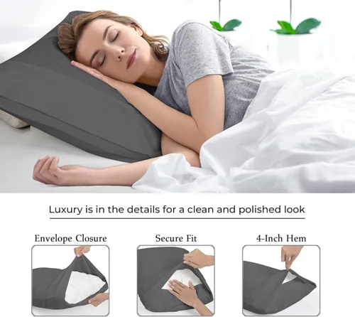 Vista 6 de Royale Linens Juego de 12 fundas de almohada grises – Fundas de almohada estándar de 20 x 26 pulgadas – 1800 microfibra cepillada – Resistente a