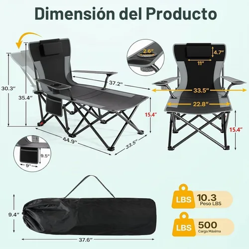 Vista 3 de Suteck Silla de camping con reposapiés, sillas de playa plegables Negro