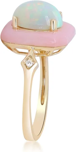 Vista 2 de Gin & Grace Anillo de oro amarillo de 14 quilates con ópalo etíope natural y ópalo rosa con diamantes para mujer Joyería hecha a mano de ópalo