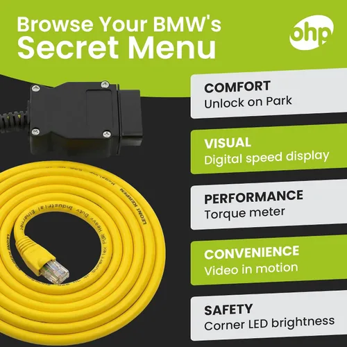 Vista 3 de OHP ENET Bimmercode OBD2 Cable para codificación BMW Serie F E SYS ISTA+ ICOM Bootmod3 Bimmerlink OBD Cable resistente
