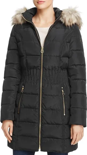 Vista 7 de Laundry by Shelli Segal Chaqueta acolchada elástica para mujer, abrigo largo de invierno con capucha de piel sintética
