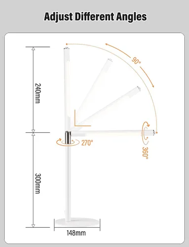 Vista 5 de Lámpara LED de escritorio, lámpara de ojo de oficina en casa, 3 modos, brillo infinitamente ajustable, metal, ajuste multiángulo, lámpara de Blanco