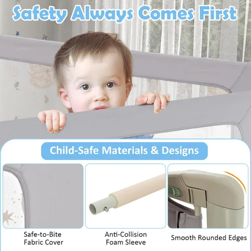 Vista 4 de BABY JOY Riel de cama para niños pequeños, rieles laterales de seguridad extra largos de elevación vertical de 59 pulgadas con doble bloqueo, Gris