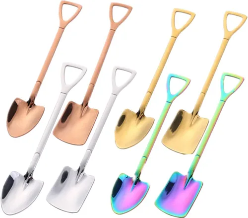 Vista 2 de Juego de cucharas de cuchara de postre de frutas de oro rosa, 8 cucharas de té de acero inoxidable para postre café, helado, pastel de frutas