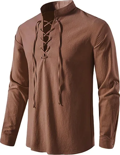 Vista 14 de Camisas de manga larga para hombre, estilo retro, con cordones para disfraz medieval, vikingo, hippie, Halloween, cosplay, pirata, renacentista