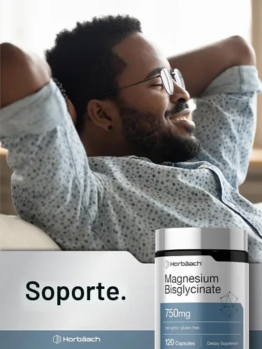 Vista 6 de Horbäach Bisglicinato de magnesio 120 cápsulas 750 mg Suplemento sin OMG y sin gluten