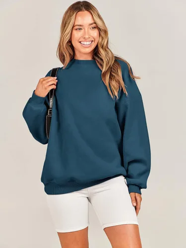 Vista 6 de ANRABESS Sudadera de gran tamaño para mujer, de forro polar, manga larga, cuello redondo, informal, para otoño 2023, ropa de moda