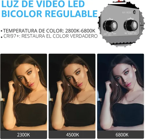 Vista 4 de GVM Paquete de 2 Kits de Iluminación de Video LED con Control por APP, Bicolor Variable 2300K~6800K con Pantalla Digital de Brillo del 10~100%
