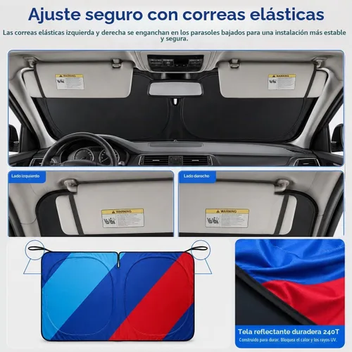 Vista 7 de 240T - Parasol de doble capa para parabrisas de automóvil, visera UV plegable Large 240T double-layer shade for X3, X5, X7 SUVs. Black reverse