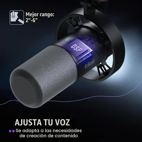 Vista 11 de FIFINE - Kit de micrófono de podcast K688, micrófono dinámico USB/XLR con brazo articulado para PC/mezclador XLR, micrófono para juegos con botón
