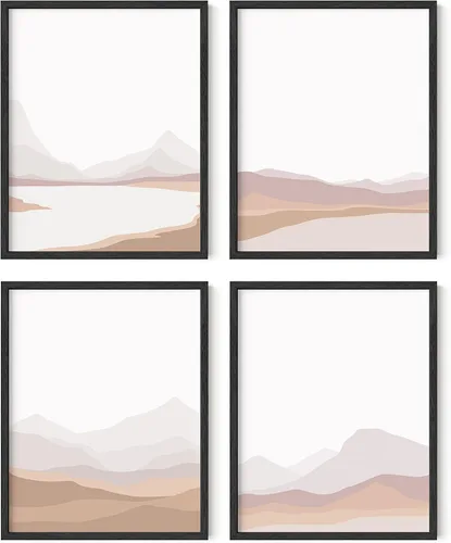 Vista 13 de HAUS AND HUES Arte de pared de montaña – Juego de 4 decoración de paisaje moderno de mediados de siglo, naturaleza y arte moderno Marco beige de 8