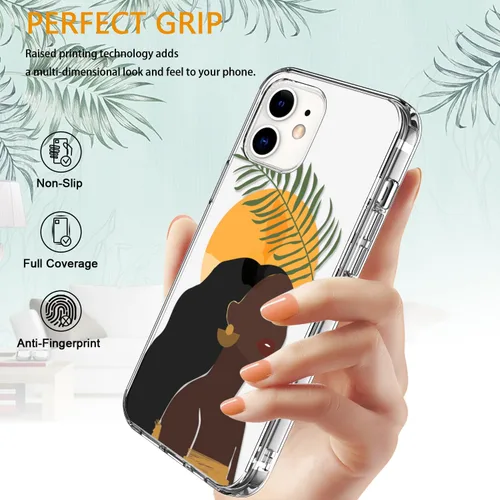 Vista 4 de LUHOURI Funda diseñada para iPhone 12 Mini con protector de pantalla, acrílico transparente para mujeres y niñas, funda protectora de ajuste delgado