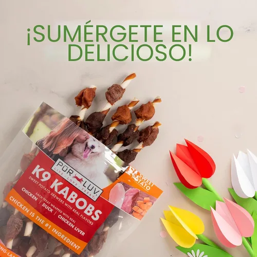 Vista 3 de Pur Luv Golosinas para perros, K9 Kabobs hechas con pollo real, pato y batata, 12 onzas, aperitivos para perros, saludables, fáciles de digeribles