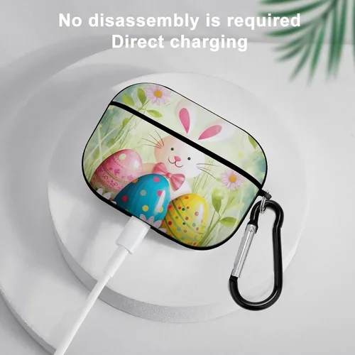 Vista 5 de Spring Happy Easter Holiday Headphone Cover for AirPods Pro 2nd 1st Generation Case Cover with Keychain, Shockproof Hard Shell Protective Case for