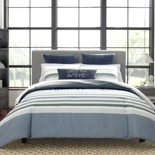 Vista 2 de Nautica - Juego de edredón individual, ropa de cama reversible de algodón con funda a juego, decoración del hogar para todas las estaciones