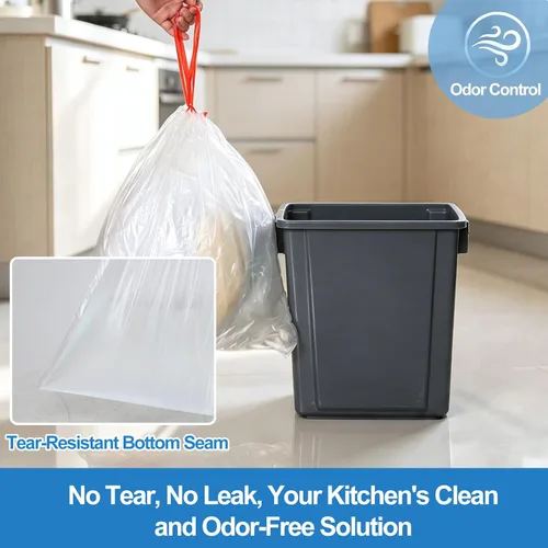 Vista 4 de Morcte Bolsas de basura pequeñas transparentes de 3 galones, bolsa de basura con cordón, 108 unidades Leakproof, Unscented, Tear-Free, Strong